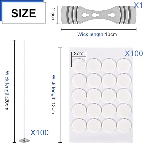 Mèche pour Bougie, 100 Pièces Mèche de Bougie Coton, 20cm Mèches en Coton Naturel, avec 100 Autocollants et 1 Support Fixe, Meche Bougie Naturelle pour la Fabrication de Bougies DIY - Nail Gallerys