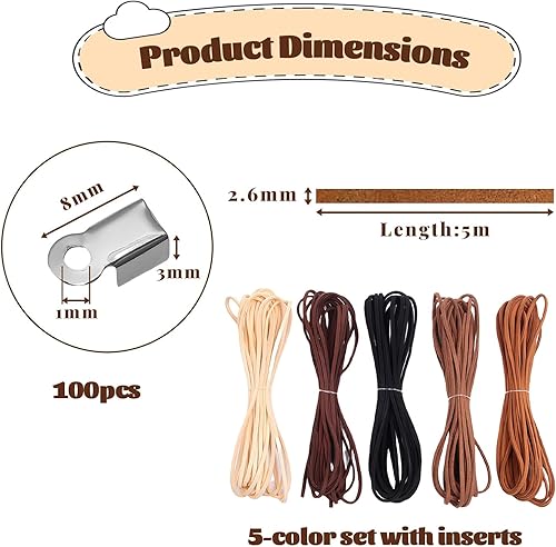 LUMOOM Lot de 5 cordons plats en cuir, 5 couleurs, 5 m, pour chaînes avec fermoir, pour bricolage, bracelet, collier, bricolage, bijoux, artisanat - Nail Gallerys