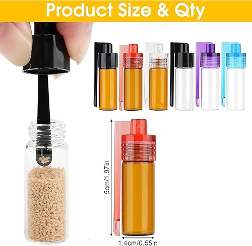 TRLREQ Lot de 6 petits flacons de rangement pour poudre d'épices avec cuillère - 51 mm de hauteur - Avec micro entonnoir - Vile en verre avec cuillère - Pour camping, voyage - Nail Gallerys