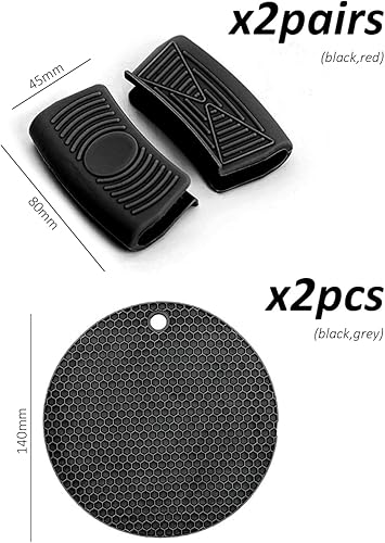 2 paires de maniques en silicone, 2 coussins d'isolation thermique, poignées en silicone résistantes à la chaleur, poignées de casseroles, outils de poignée en silicone, outils de cuisine pour - Nail Gallerys