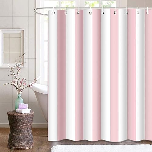 Latwerio Rideau de Douche 3D Rayures Roses Imperméable Anti-Moisissure pour Salle de Bain et Baignoire - 180 x 180 cm avec 12 Crochets - Nail Gallerys