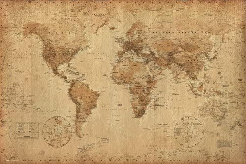 GB Eye LTD, Carte du Monde, Antique Style, Poster, 61 x 91,5 cm - Nail Gallerys