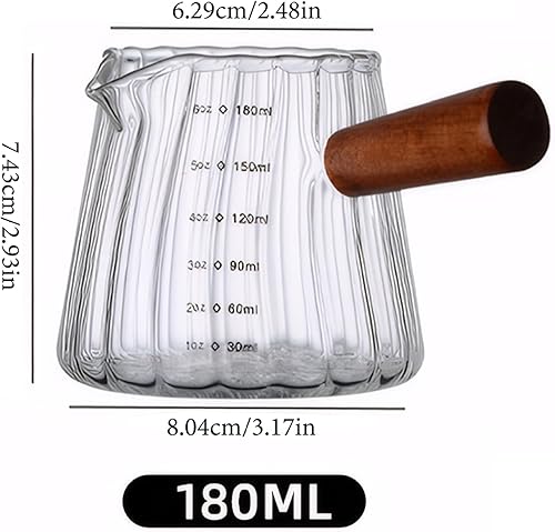 Weduspaty Cake Creamer Verre Verre en V Serme en V à double échelle Picherie de crémier 6 oz avec poignée en bois Tasse d'expresso à grains verticaux (transparent), Cake Creamer Récipient - Nail Gallerys