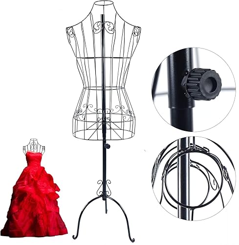 DSYOGX Mannequin de couture en métal noir - Buste vintage - En fil de fer - Réglable - Hauteur : 140-160 cm - Pour la présentation de vêtements légers pour femme - Nail Gallerys