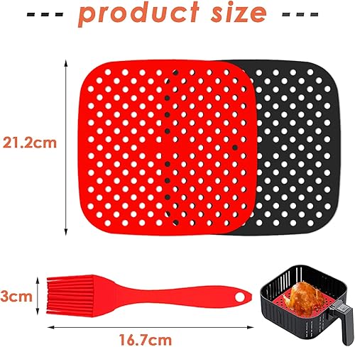 2 Pièces Revêtements Antiadhésifs pour Friteuse à Air, Tapis pour Friteuse à Air Réutilisables, Tapis de Doublure de Friteuse à Air, Coussin de Friteuse à Air en Silicone Réutilisable (Carré) - Nail Gallerys