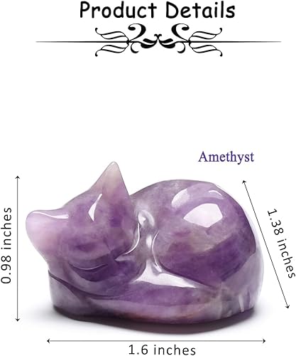 Jovivi Figurine Bibelot Décoratif Chat en Cristal Améthyste Pierre Véritable 1.5 * 0.9 Pouce Mini Statue de Chat Endormi Animal Cadeau Créatif Bibelot pour Maison Bureau Chambre Table - Nail Gallerys