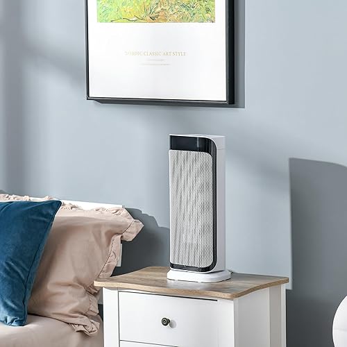 HOMCOM Chauffage d'appoint 1000W/2000W, radiateur électrique céramique, PTC chauffage électrique, 3 modes, 8H minuterie, 45° oscillation, télécommande, protection contre surchauffe basculement, blanc - Nail Gallerys