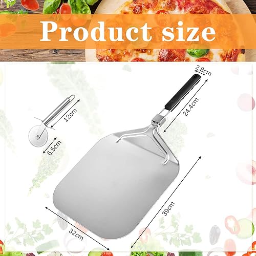 QINERSAW Pelle à Pizza Pliable 30.5 * 20.5cm Acier Spatule pour Four à Pizza Pelle Pizza Inox Spatule Pizza Professionnelle Pelle à Pizza Aluminium avec 1 Roulette à Pizza pour Tartes Pizzas - Nail Gallerys