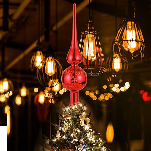 Pointe de Sapin de Noël en Verre, Cime de Sapin de Noel Rouge, UNOLIGA Dessus de Sapin de Noël, Topper d'arbre en Verre Soufflé à la Bouche, 26cm Sommet du Sapin de Noël - Nail Gallerys