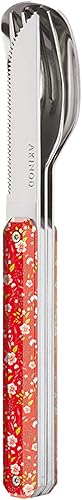 Akinod - Couverts Droits Aimantés 12H34 Hélianthème Rouge - Fourchette + Couteau + Cuillère - Couverts en Acier Inoxydable - Assemblage Aimanté - Couverts Nomades Compacts, Durables et Élégants - Nail Gallerys