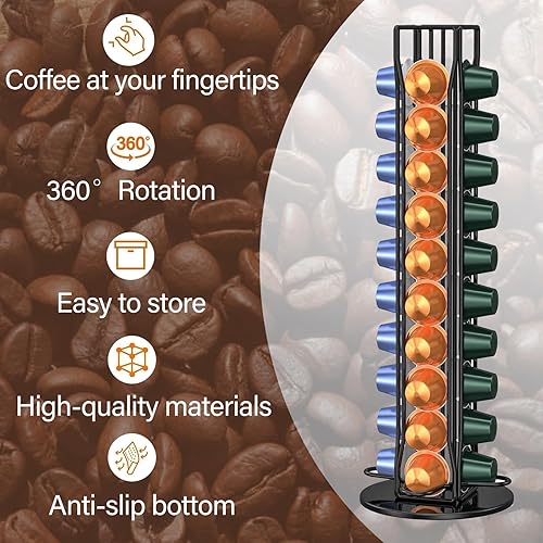 Porte Rangement pour Nespresso Capsules de Café, Supports pour 40 Capsules de Café Noir, 360 Degrés Rotable Range Coffee Capsule Stands, Distributeur de Capsules, Support de Rangement Dosette - Nail Gallerys