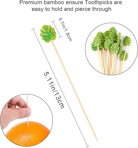 OOTSR 150 pcs Bâtons de Cocktail en Bambou, 5.1 Pouces Feuille Verte Cure-Dents Sandwich Fruits Fête Apéritif Boisson Martini Fournitures Alimentaires Gâteau d'anniversaire Fête Snack Décoratif - Nail Gallerys