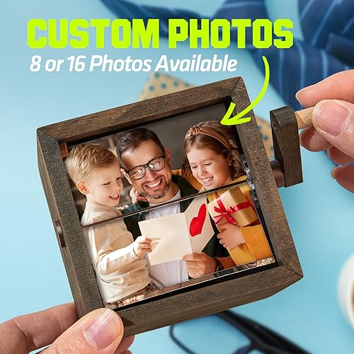 Personnalisé Boîte Flipbook Cadeau Papa À Manivelle Cadre Photo Personnalisé Avec Lumière Album Photo Mécanique Idée Anniversaire Cadeau Fête Des Pères - Nail Gallerys