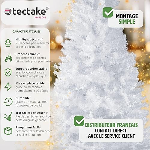 tectake® Sapin de Noël Artificiel Type Nordmann 180 cm, 533 Branches, Blanc avec Pied Metallique Arbre de Noel Sapin de Noel Artificiel pour Décoration Noel - Plusieurs Tailles - Nail Gallerys