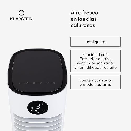 Klarstein Refroidisseur d'air avec refroidissement à eau, refroidisseur à évaporation 5 en 1, humidificateur, ventilateur et purificateur d'air, climatiseur mobile avec commande par application, 80 W - Nail Gallerys