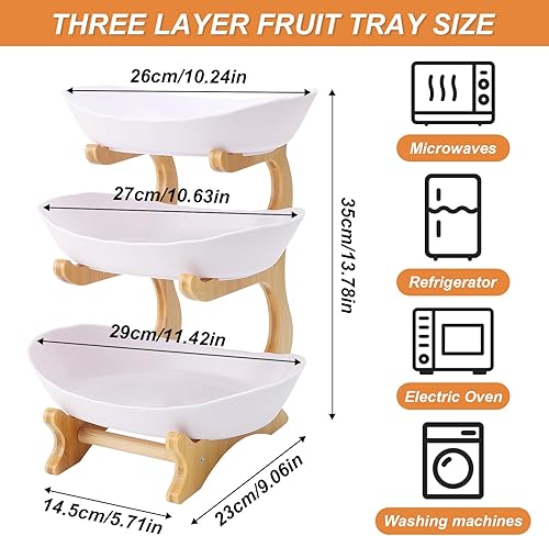 Sonhomay Corbeille à fruits à 3 niveaux avec support en bois pour divertir les fruits, les légumes, les apéritifs, les desserts, les noix, les gâteaux, les bonbons - Nail Gallerys