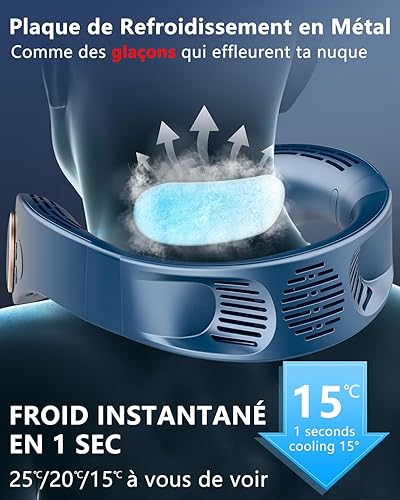 Ventilateur de Cou avec Plaque de Refroidissement,Mini Climatiseur Portable Rechargeable USB sans Pale & Mains Libres,Tour de Cou Ventilateur Rafraichisseur d'air,Idee Cadeau Pour Enfant Adults Bleu - Nail Gallerys