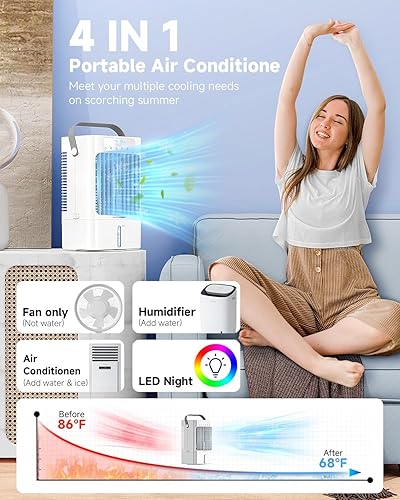 Climatiseur Mobile Mini,SUPOOBE Climatiseur Portable,4 en 1 Refroidisseur D'air Silencieux USB Ventilateur 900 ml,90° Oscillation,3 Vitesses de Ventilateur,2 Modes Brumisation Pour Chambre,Bureau - Nail Gallerys