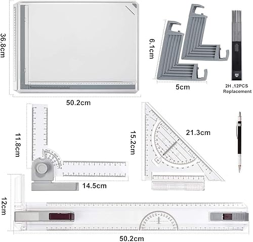 Frylr Planche à Dessin A3 Drawing Board Metric Table à Dessin avec Mouvement Parallele Mécanique 50 x 36,5 cm - Nail Gallerys