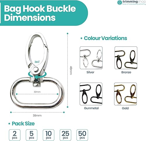 32mm Sac Crochet boucle d'argent Trigger mousquetons pour Sangles, Sac à dos, attaches sangle, colliers pour animaux et accessoires Sac, durable, léger, 25pcs - Nail Gallerys