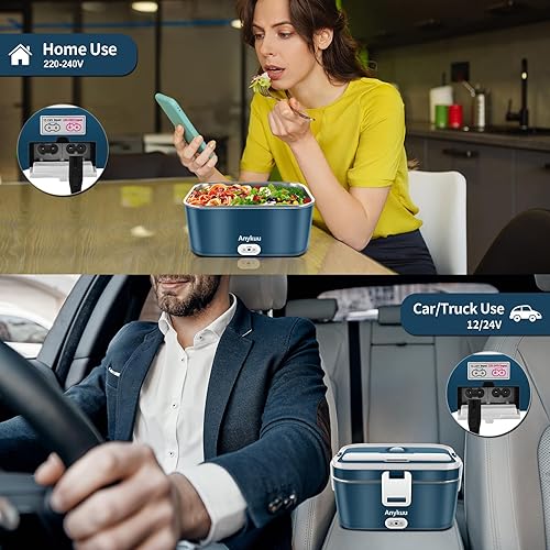100W Gamelle Chauffante Electrique 1.8 L Chauffage Rapide 12V/24V, 220V/240V, Lunch Box Chauffante Electrique pour la Maison et la Voiture Facile à Nettoyer,Avec sac Isolant à Température Constante - Nail Gallerys