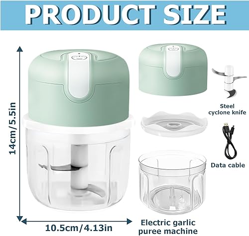 Nizirioo Mini hachoir électrique, 250 ml, mini hachoir électrique de cuisine avec port USB, hachoir à ail, mini coupe-oignon, pour oignons, légumes, fruits, noix (vert clair) - Nail Gallerys