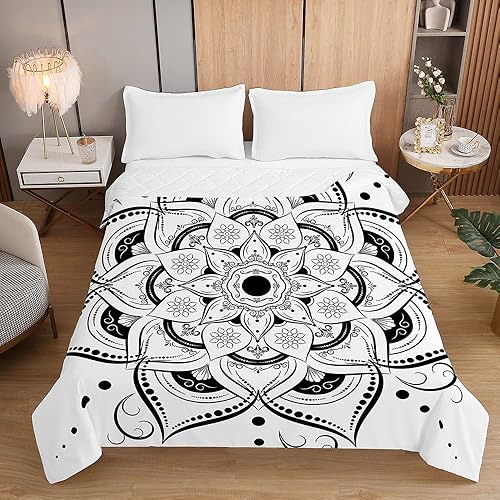 Chickwin Couvre Lit Matelassée Imprimé de Mandala Dessus de Lit Doux Couverture de lit Microfiber Couvre-lit Réversible Printemps Été Jeté de Lit (230x260cm,Bleu Marine) - Nail Gallerys