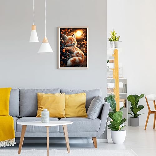 GDYEEH 5D Renard Mignon Peinture Diamant Painting Kit, DIY Renard Art du Diamant Complet Kits, Nuit de Lune Diamond Art Kits Strass Point de Croix Painting pour Adultes Débutants Maison Décor 30x40 cm - Nail Gallerys