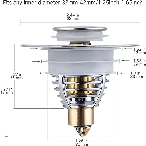 Iordan Bonde Lavabo Universel, Bouchon de Vidange Amélioré, Pull Type Bonde Evier, Accélère Le Drainage sans colmatage, pour Baignoire, Cuisine, Lavabo (Orifice de Vidange 32-42mm) - Nail Gallerys