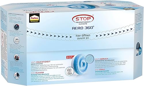 Pattex AERO 360º Déshumidificateur d'air ambiant rechargeable, ultra-absorbant, aide à éviter la condensation, les odeurs de moisissure et de pourriture, 1 appareil y compris 1 recharge de 450 g - Nail Gallerys