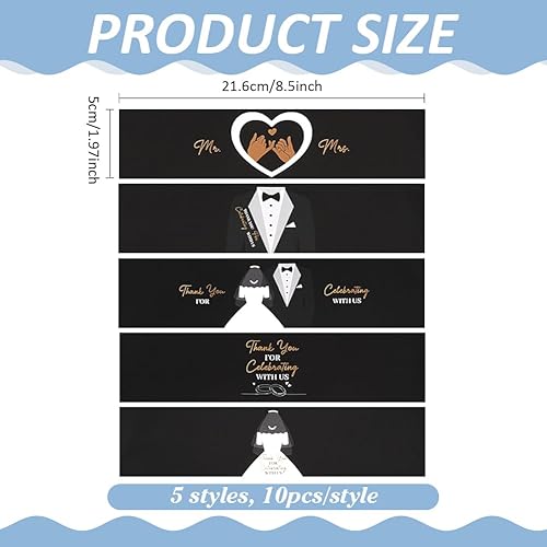 PH PandaHall 50pcs Étiquettes de Bouteilles D'Eau de Mariage 5 Styles Bridal Grown Thank You Autocollants Adhésifs Noir Blanc Étiquettes D'Emballage de Bouteille Imperméables pour Fête Décor 21.6x5cm - Nail Gallerys