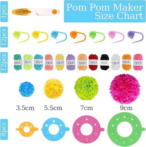 Jwogngls Machine à Pompons - 6 Tailles + 12 Couleurs de Laine, Aiguilles à Tisser, Kit de Fabrication pour Bricolage de Poupées - Nail Gallerys