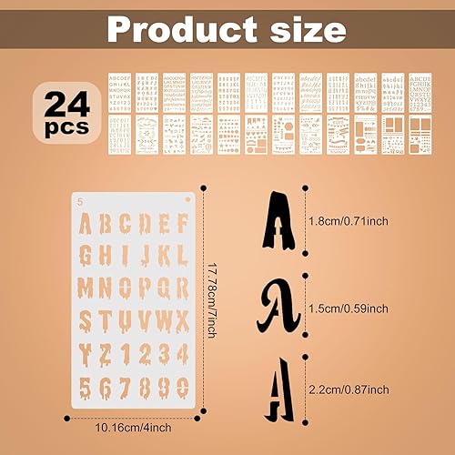 Kit de 24 Pochoirs de Calligraphie, Motifs de Lettres et de Chiffres Modèles Graphiques de Symboles Communs Pochoirs de Peinture pour Tableau Mural Panneaux en Bois Artisanat d'Art - Nail Gallerys