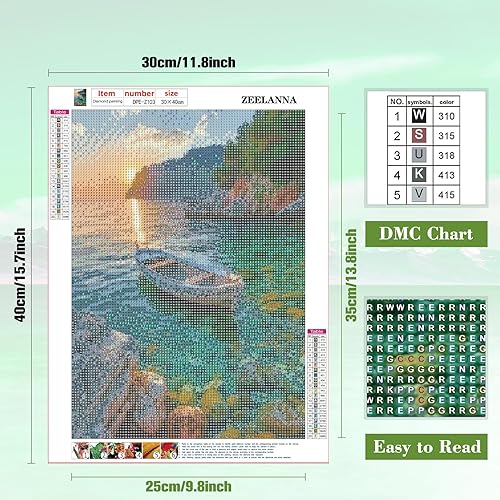 ZEELANNA Peinture Diamant Adulte Paysage 5D Diamond Painting Complet, Kit Diamond Painting Adulte, Petit Bateau au Bord de la Mer Diamant Kit, 30x40 cm - Nail Gallerys
