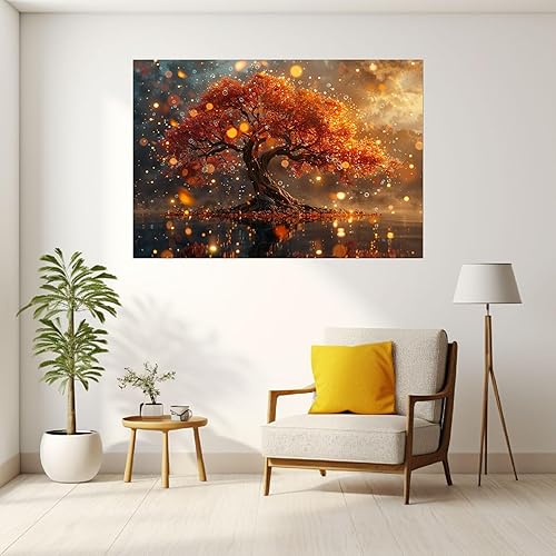 JOSUE Peinture Sur Toile Tableau Arbre De Vie Paysage abstrait Tableau Grand Format Sur Toile,Orange, or Peintures DéCor Murale Pour Salon Chambre Maison Bain- 30x40cm Sans cadre - Nail Gallerys