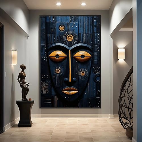 JACBON Peinture sur toile avec masque tribal, art africain, affiche, art mural, art abstrait, décoration esthétique pour salon, 60 x 90 cm, sans cadre - Nail Gallerys