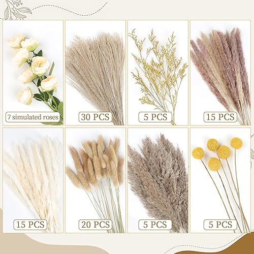 Lot de 96 bouquets de fleurs séchées d'herbe de la pampa séchée pour mariage, décoration de table, décoration de ferme, décoration de maison, jardin - Nail Gallerys