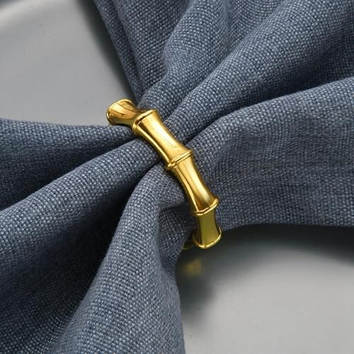 Qaautor 12 Pièces Ronds de Serviette en Or Style Jointures en Bambou pour Décoration de Table, Mariage, Fête, Anniversaire - Nail Gallerys