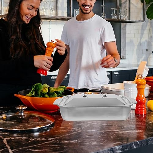 ABOOFAN Plat À Rôtir En Acier Inoxydable Avec Poignée Et Couvercle Plaque De Poisson Grillé Rectangulaire Robuste Plaque De Cuisson Au Four Plaque À Biscuits Pour Barbecue - Nail Gallerys