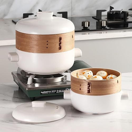 RSBFER Cocottes japonaises, cocotte en céramique, marmite à ragoût à Vapeur avec Panier Vapeur, antiadhésive, résistante à la Chaleur ​,Blanc,2.5L - Nail Gallerys