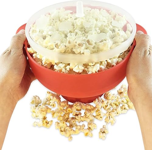 Grande machine à Popcorn micro - ondes - bol à micro - bol à Popcorn micro - ondes pliable en silicone avec couvercle et poignée - ondes de taille familiale - capacité de 15 tasses - Rouge - Nail Gallerys