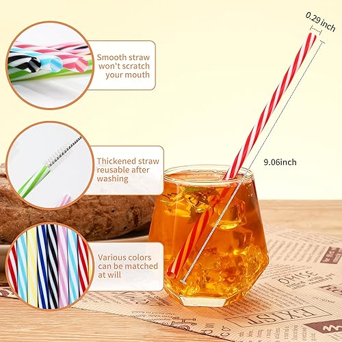 80 Pailles Réutilisables, Pailles Réutilisables avec brosse de nettoyage, pailles rayées colorées de 23 cm, adaptées aux Boissons, Bubble tea, Cocktails - Nail Gallerys