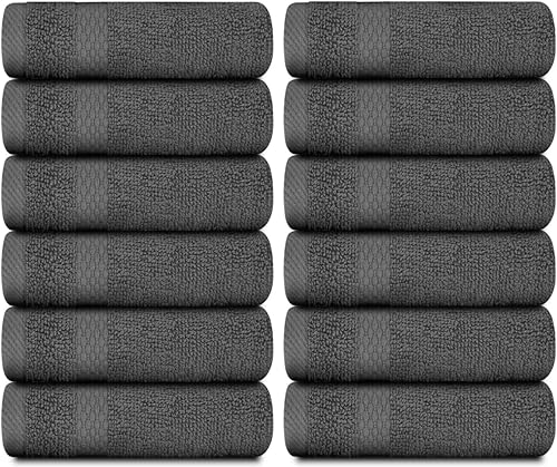 White Classic Lot de 12 serviettes de toilette de luxe en flanelle de coton - Style hôtel - Serviette de bain et gant de toilette - 33 x 33 cm - Gris foncé - En flanelle douce et épaisse - Très - Nail Gallerys