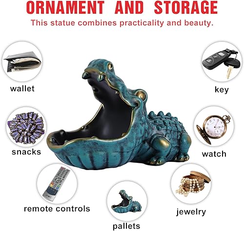 PlivBloom Plat à bonbons amusant, bol à bonbons en forme d'alligator pour animaux, bol à bonbons unique pour bureau, décoration hippopotame et décoration alligator, bol à clés pour table d'entrée, - Nail Gallerys