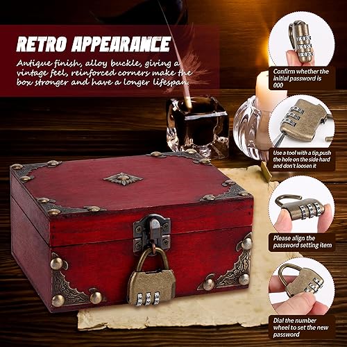 HO-SFSM Coffre au Trésor Vintage en Bois, Coffre au Trésor Vintage avec Serrure à Combinaison Pour Rangement et Décoration(15 x 12 x 7cm) - Nail Gallerys