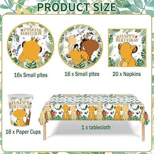 Vaisselle de Le Roi Lion 69 Pièces Décoration de Le Thème du Roi Lion Jungle Animaux Ensemble de Vaisselle de Fête avec Assiettes Carton Serviettes Gobelets Nappe - Nail Gallerys