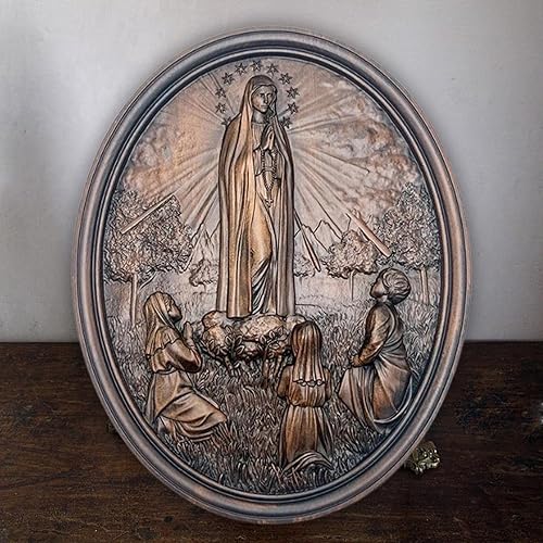 Steadybombb Décor en Bois Notre-Dame de Fatima - Statue inspirante Notre-Dame de Fatima - 30x40cm Cadre Traditionnel cannelé en Noyer foncé Cadeaux Religieux - Nail Gallerys
