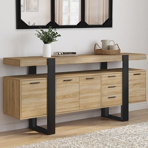 IDMarket - Buffet 180 cm Phoenix XXL 4 Portes et 3 tiroirs Bois et Noir - Nail Gallerys