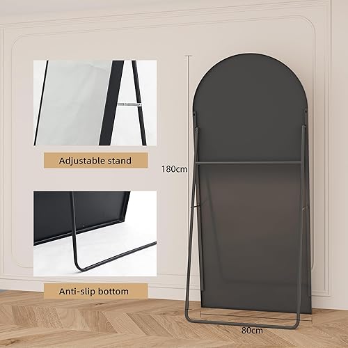 Miroir Pleine Longueur arqué 165x60 cm, Miroir sur Pied avec Support, Grand Miroir de Sol Mural, miroir Plein Pied, Suspendu, Cadre en Alliage d’Aluminium, pour Chambre, Salon (Or, 165L x 60l cm) - Nail Gallerys