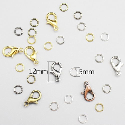 30PCS Fermoirs pour Homard et 300PCS Anneaux de Saut Ouvert, fermoirs pour bracelet collier bijoux, attache bracelet pour Bricolage Artisanat Fabrication(6 couleurs, 12 mm, 5 mm) - Nail Gallerys
